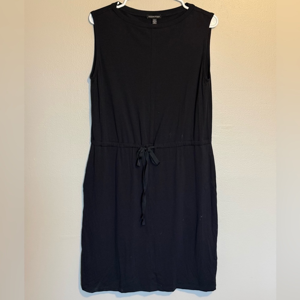 Eileen Fisher Size XS Black Drawstring Jersey Midi Sleeveless Dress Travel